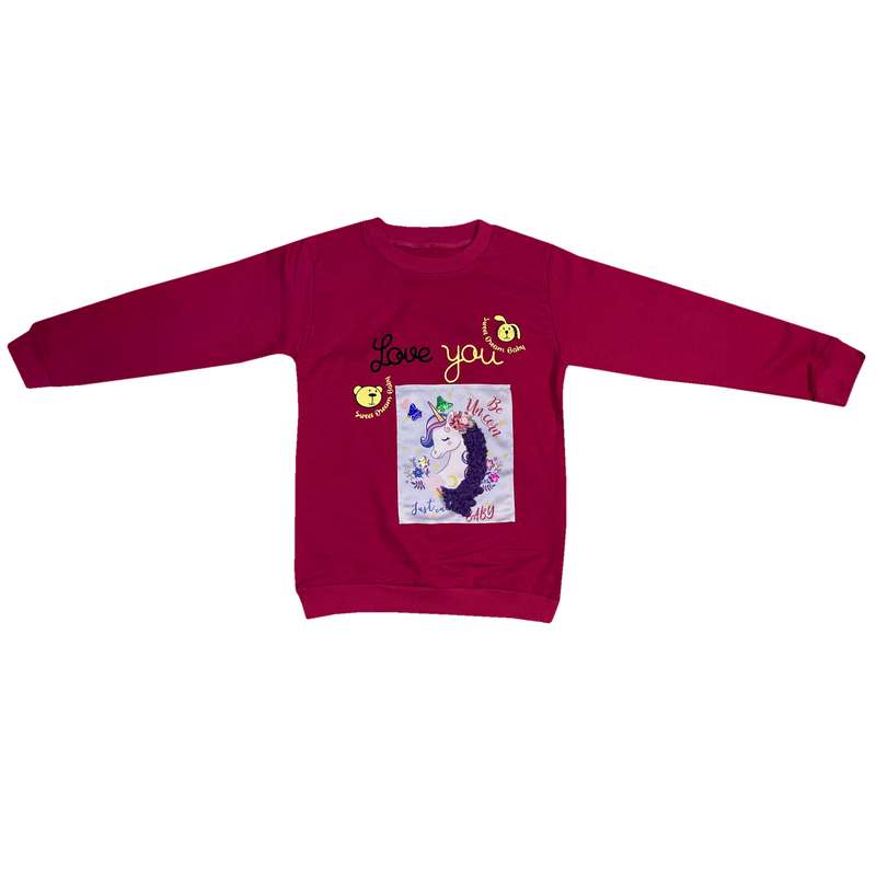 سویشرت دخترانه مدل یونیکرن لاو رنگ سرخابی