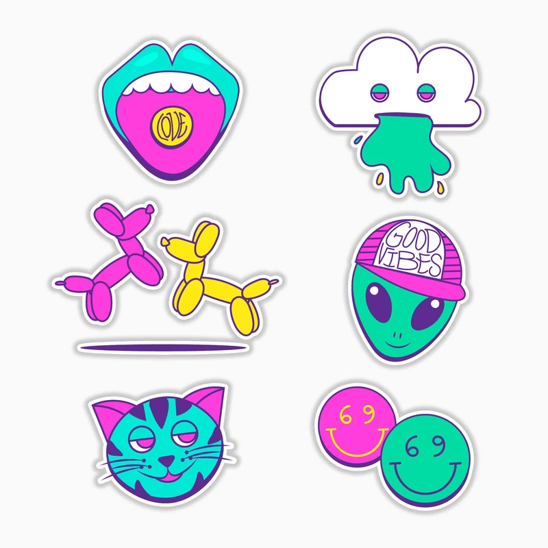 استیکر لپ تاپ و موبایل بووم طرح وایب خوب کد MR58 مجموعه 6 عددی