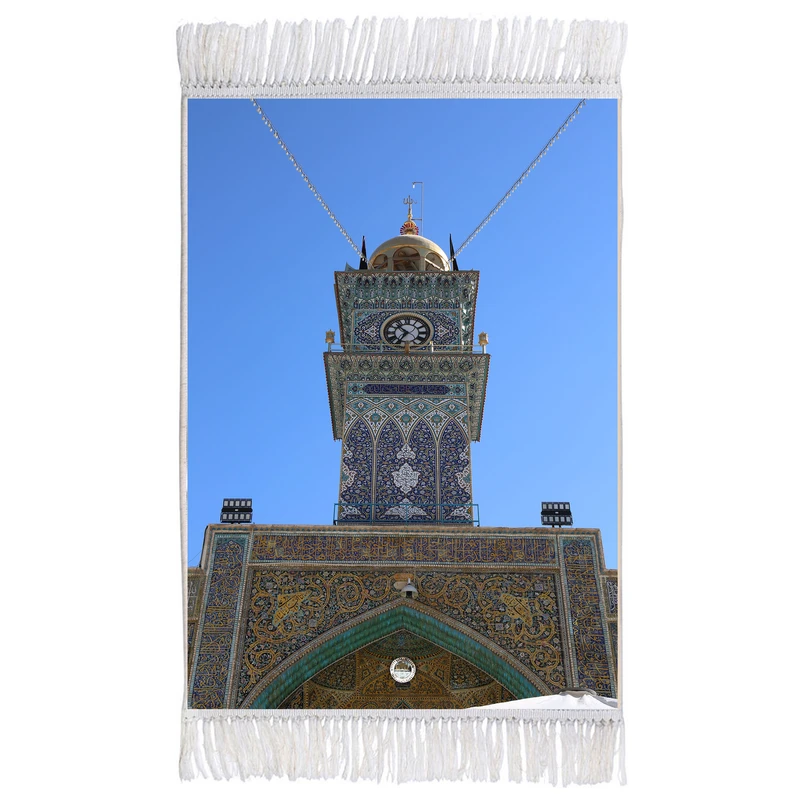 فرش ماشینی دیوارکوب اطلس آبی مدل گلدسته حرم حضرت علی مدل T4083