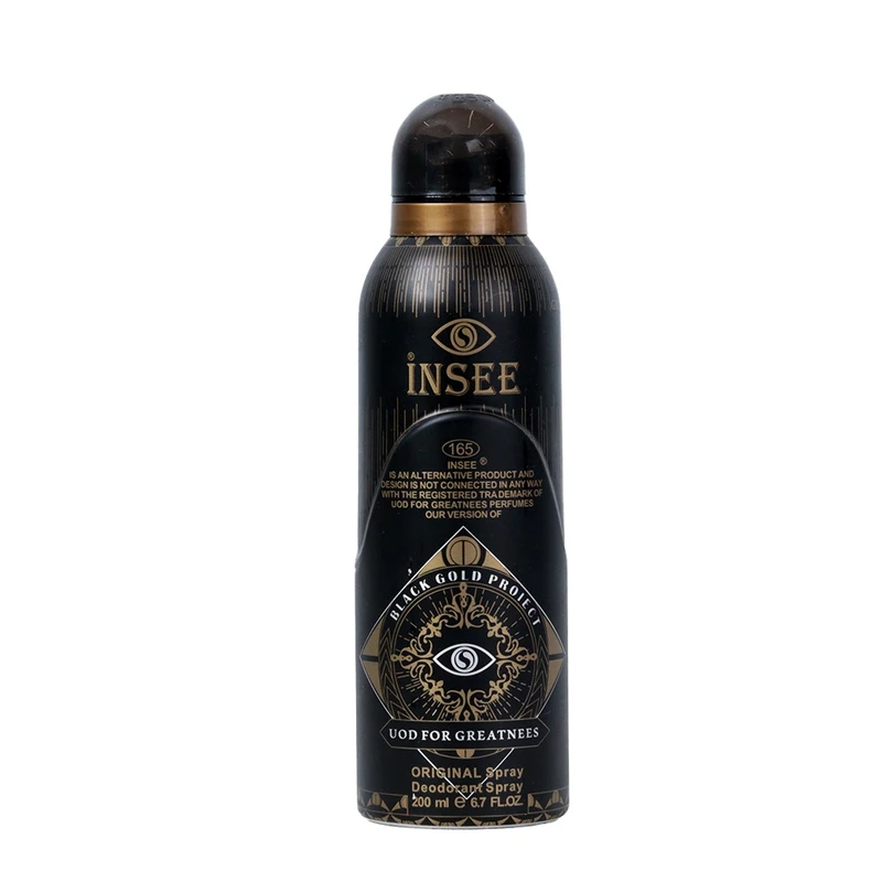 اسپری بدن مردانه اینسی مدل black gold proiect با رایحه خنک حجم 200 میلی لیتر
