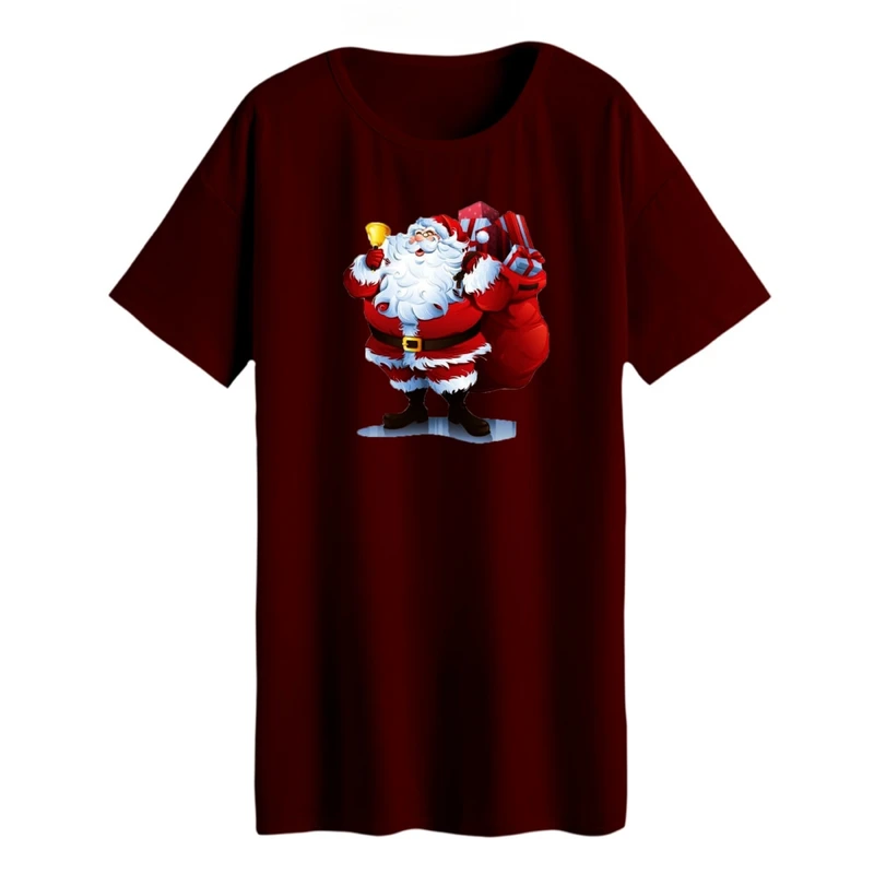 تی شرت لانگ آستین کوتاه زنانه مدل بابانوئل کریسمس کد 2