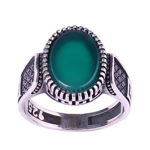 انگشتر نقره مردانه مدل عقیق سبز