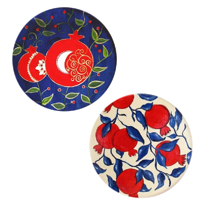 بشقاب دیوارکوب سفالی طرح انار کد 146 مجموعه 2 عددی