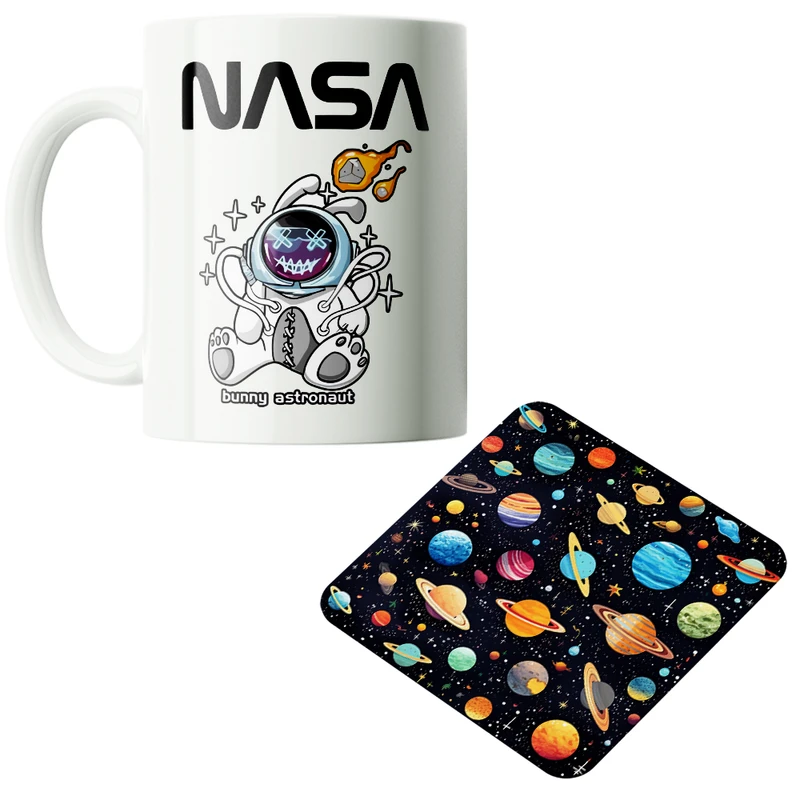 ماگ پاد آفرین مدل فضانورد سیاره منظومه شمسی موشک آدم فضایی کد PZ213 به همراه زیرلیوانی