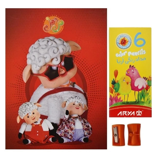 مداد  رنگی آریا مدل بیکران  کد 121همراه دفتر نقاشی و تراش مجموعه 4 عددی 