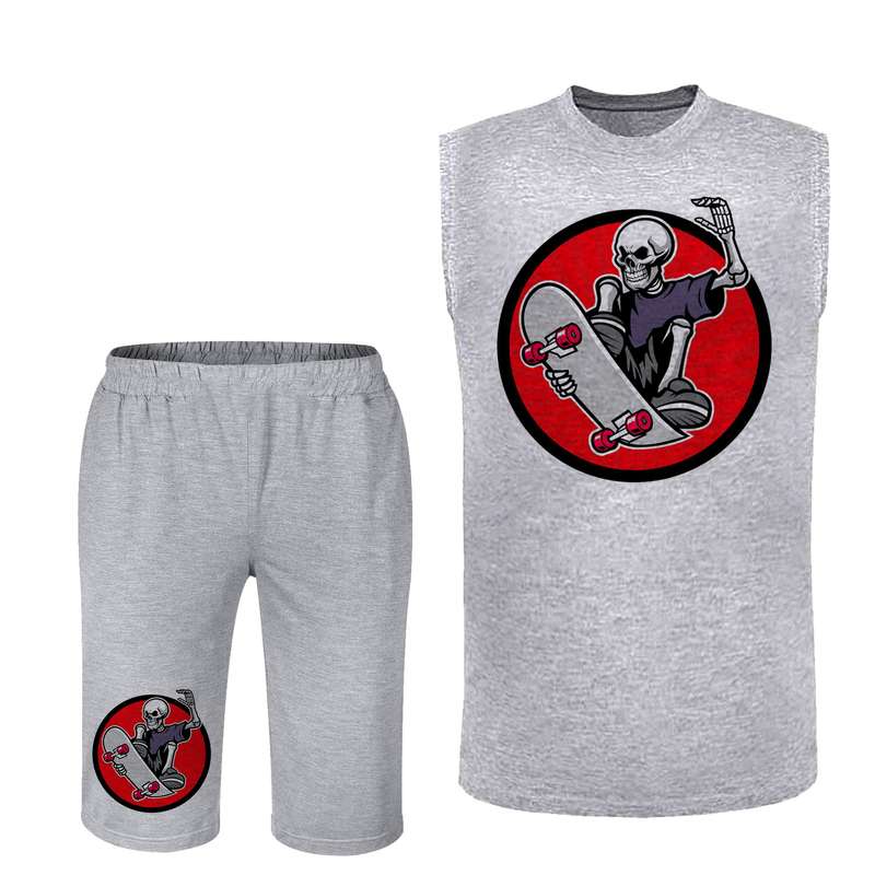 ست تاپ و شلوارک مردانه مدل اسکلت  کد 200 رنگ طوسی