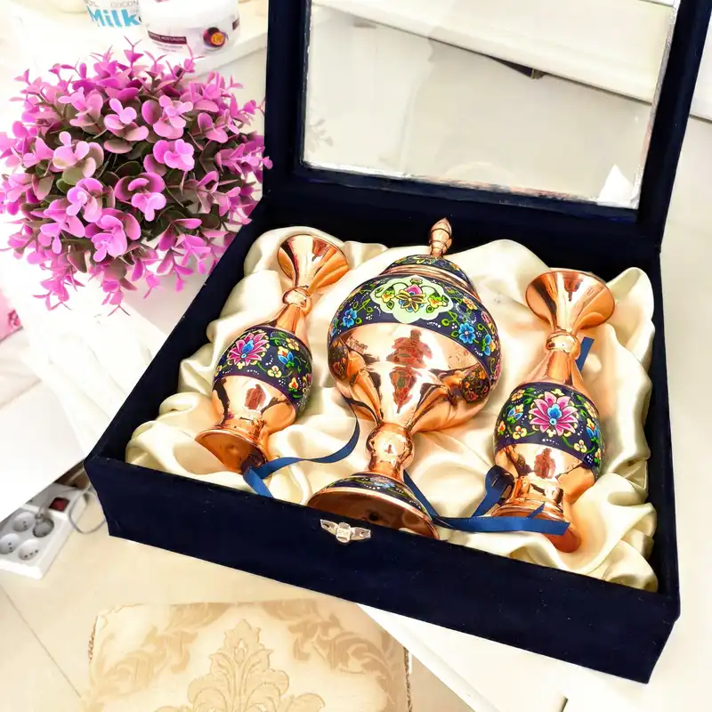 ست 3 تکه گلدان و شکلات خوری مسی مدل پرداز کد JR-1623