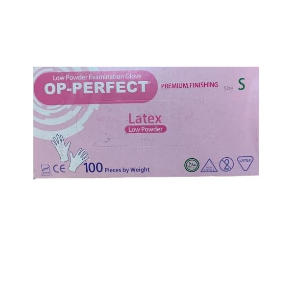 دستکش لاتکس اپی پرفکت مدل کم پودر سایز کوچک بسته 100 عددی