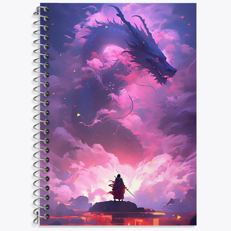 دفتر زبان 50 برگ خندالو مدل دو خط طرح اژدهای بنفش کد N4129