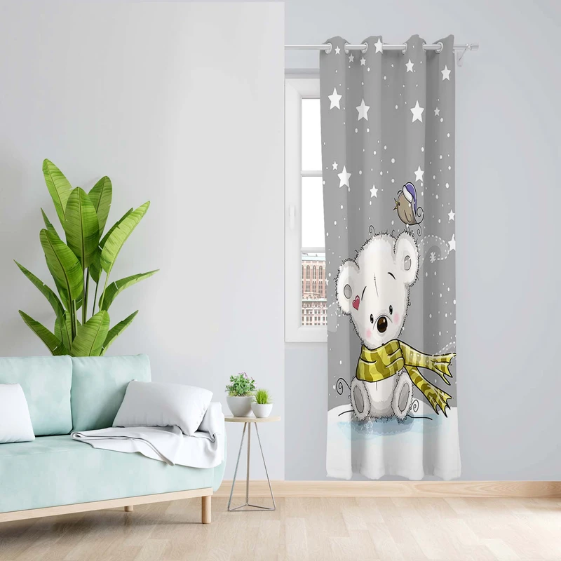 پرده طرح کودک خرس مدل مخمل پانچی کد 5331 z سایز 140x200 سانتی متر