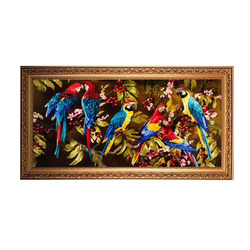 تابلو فرش دستباف مدل طوطی های رنگارنگ کد163