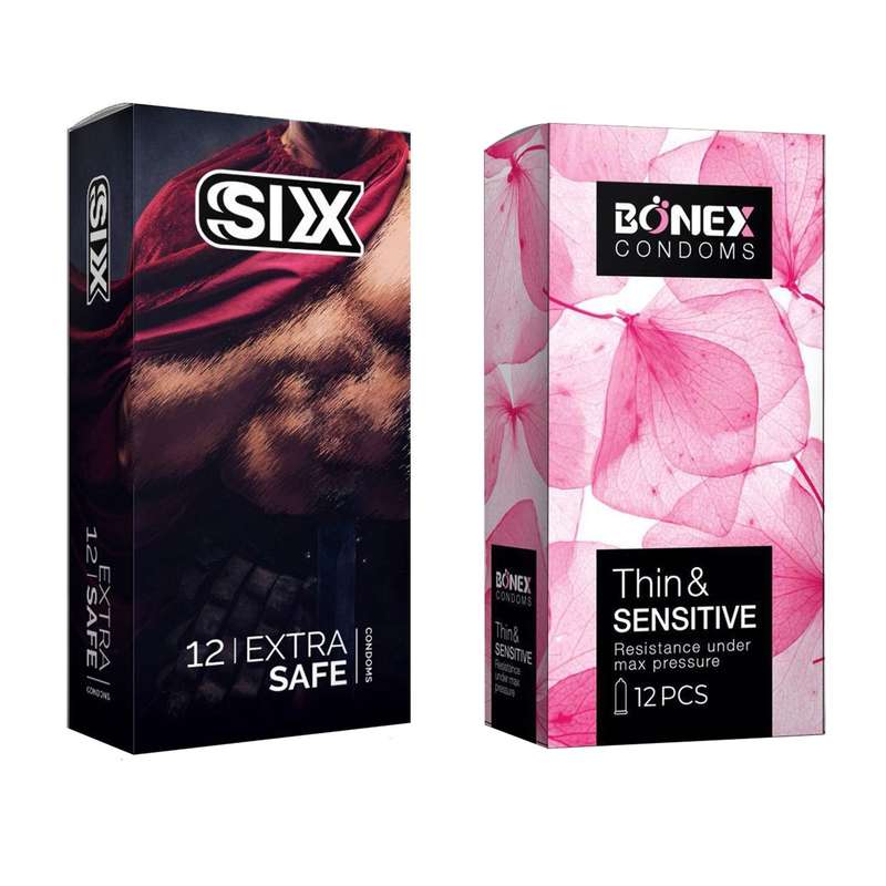کاندوم بونکس مدل Thin & Sensitive بسته 12 عددی به همراه کاندوم سیکس مدل Max Safety بسته 12 عددی