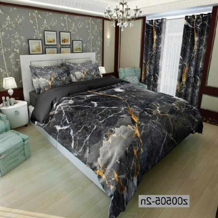 سرویس روتختی طرح سنگ مرمر مدل Black marble دو نفره 6 تکه