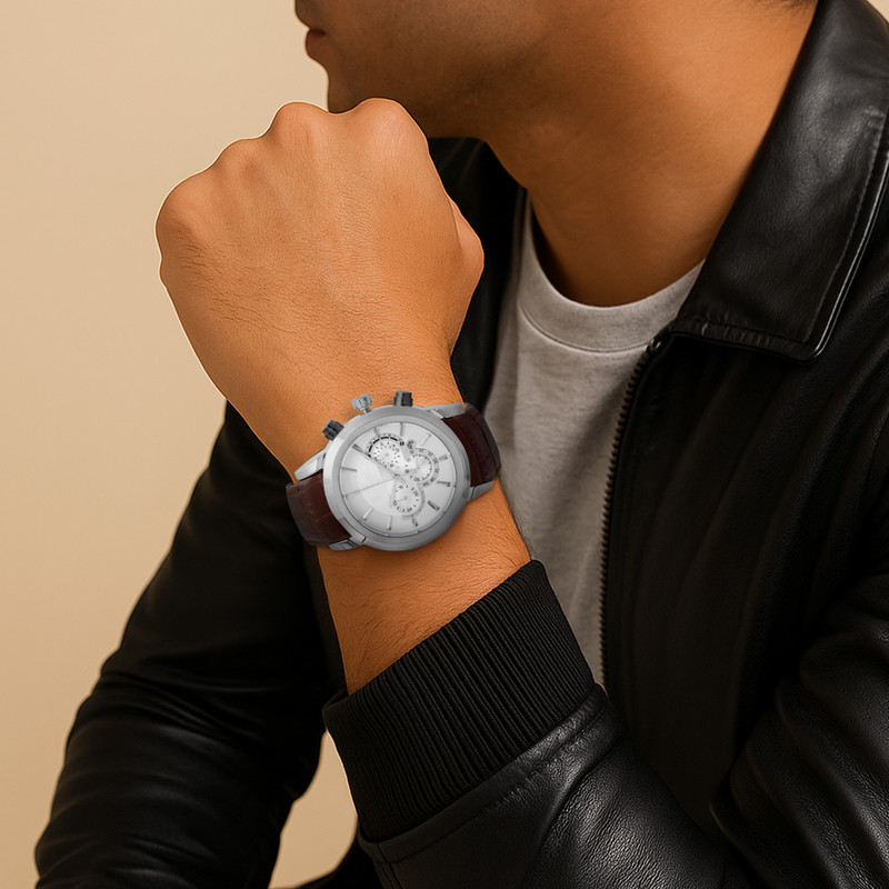 ساعت مچی عقربه‌ای کوارتز مردانه مدل تک موتوره بند چرم کد 1.1