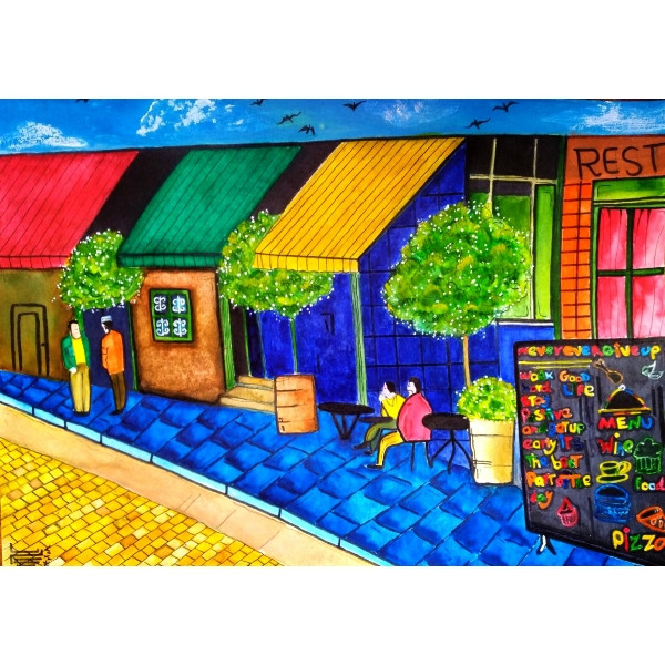 نقاشی آبرنگ مدل کافه خیابان کد 03