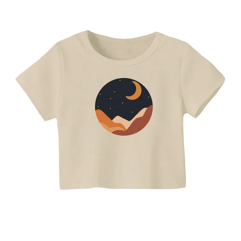 کراپ‌ تی‌شرت آستین کوتاه زنانه مدل شب ماه