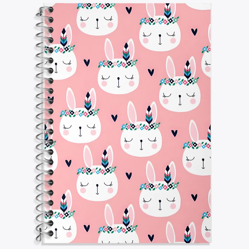 دفتر زبان 50 برگ خندالو مدل دو خط طرح پترن خرگوش کیوت کد N5224