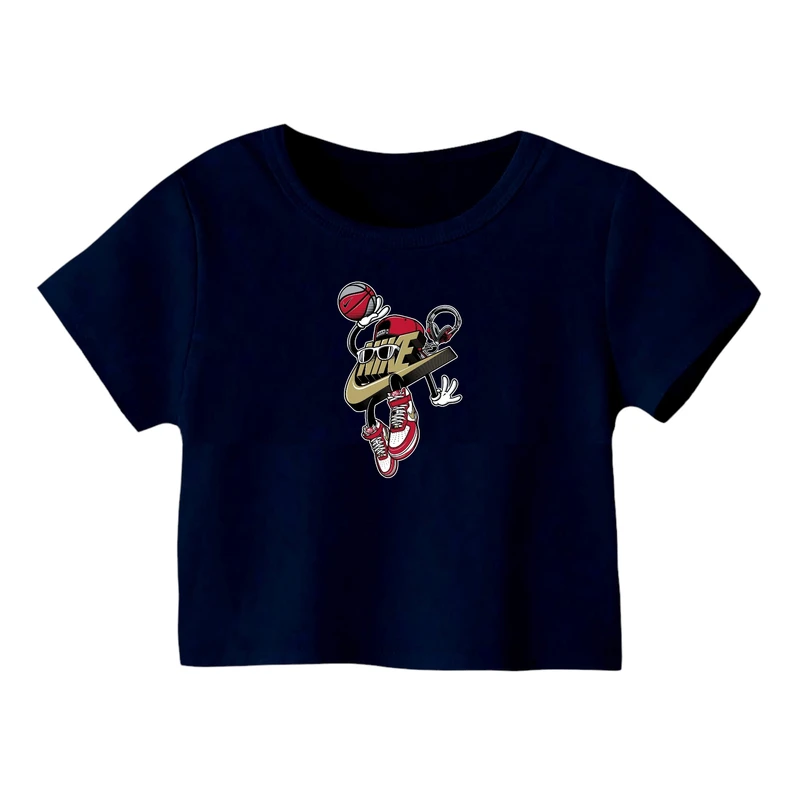 کراپ‌ تی‌شرت آستین کوتاه زنانه مدل لوگو کد 11