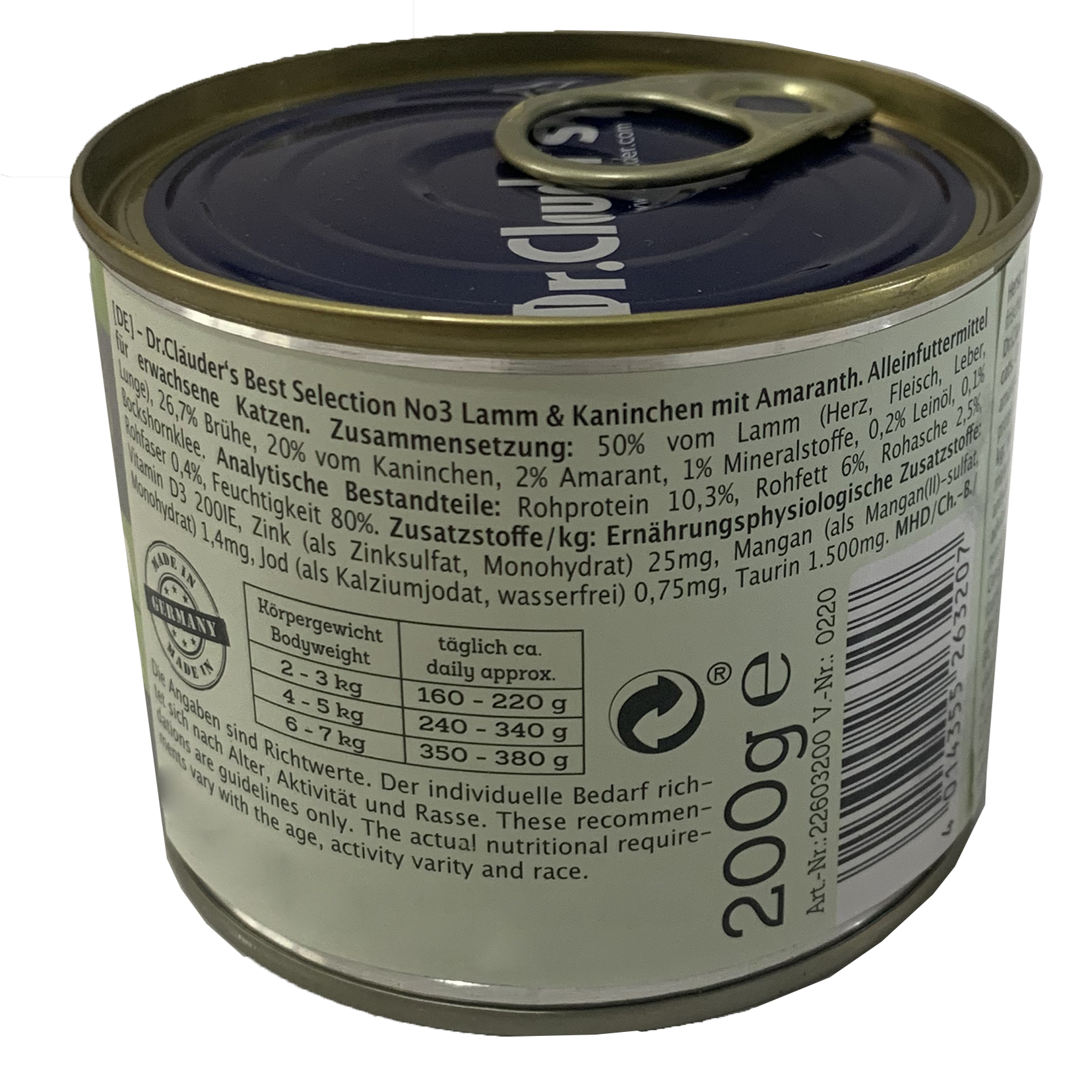 کنسرو غذای گربه دکتر کلادرز مدل No.03 - Lamb & Rabbit with Amaranth وزن 200 گرم