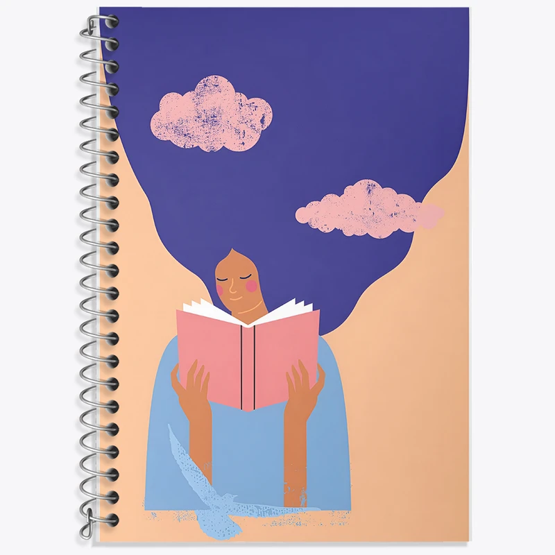 دفتر زبان 50 برگ خندالو مدل دو خط طرح دختر کتابخوان کد F7317