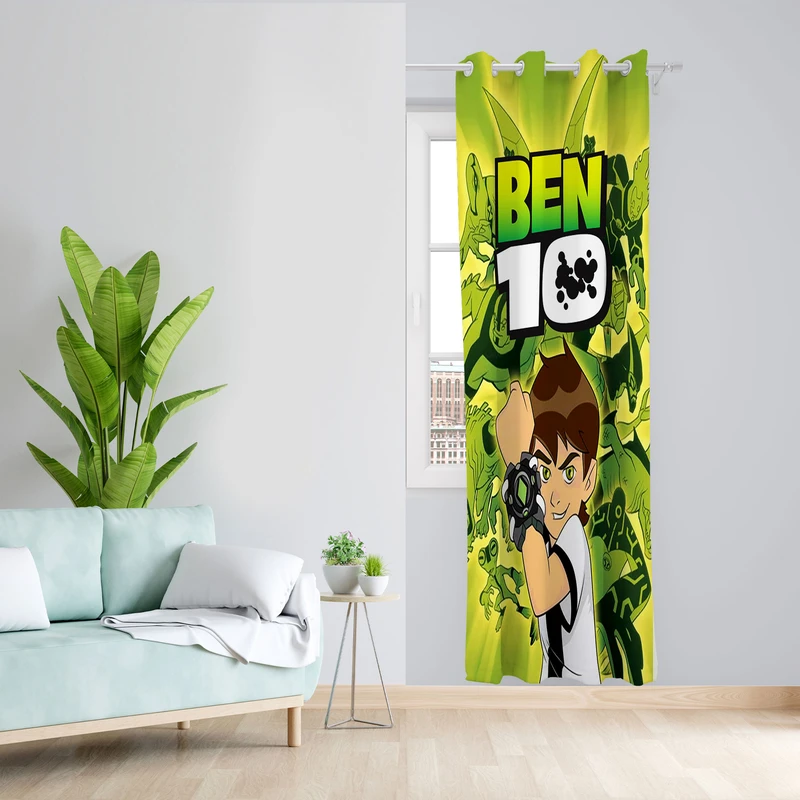 پرده مدل BEN10 مخمل پانچی کد 4386 سایز 140x280 سانتی متر
