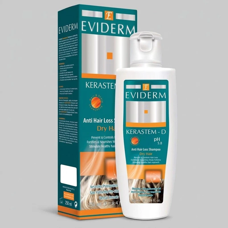 شامپو تقویت‌کننده اویدرم مدل KerastemD حجم 250 میلی‌لیتر، مناسب موهای خشک، با عصاره‌های گیاهی و افزایش جریان خون پوست سر