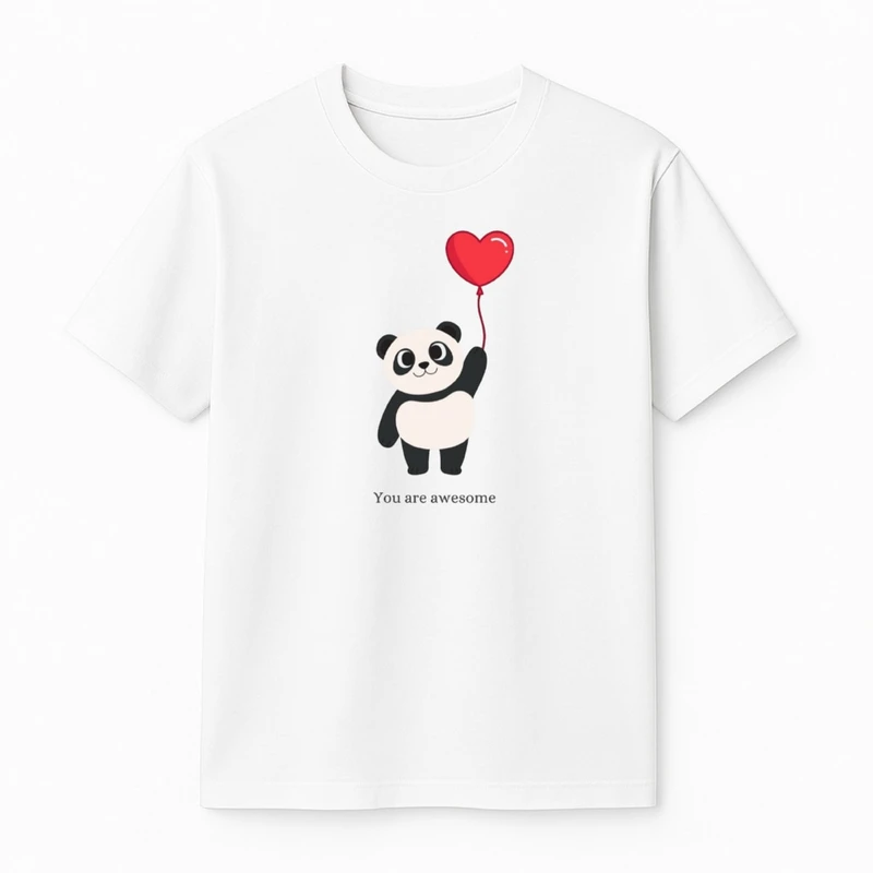 تی‌شرت آستین کوتاه پسرانه مدل پاندا و بادکنک قلبی کد v15 