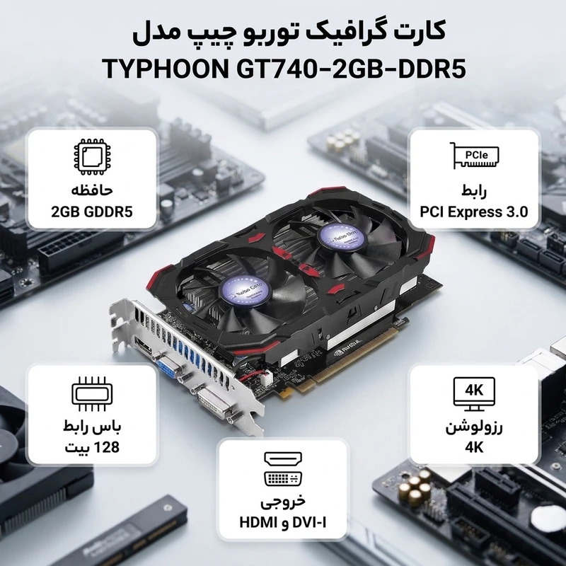 عکس شماره 2 : کارت گرافیک توربو چیپ مدل typhoon gt740-2gb-ddr5