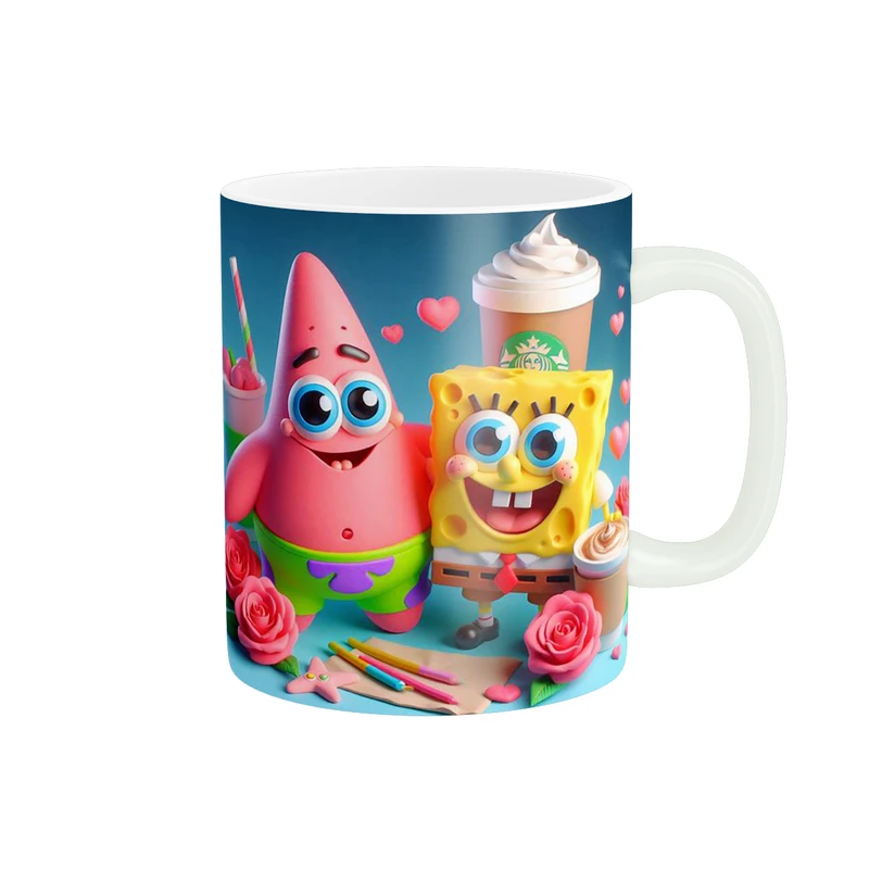 ماگ پاد آفرین طرح باب اسفنجی و پاتریک مدل لیوان قهوه کد 773