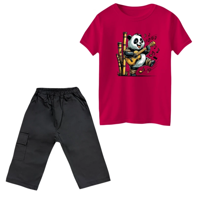 ست تی‌شرت و شلوارک پسرانه مدل پاندا گیتار
