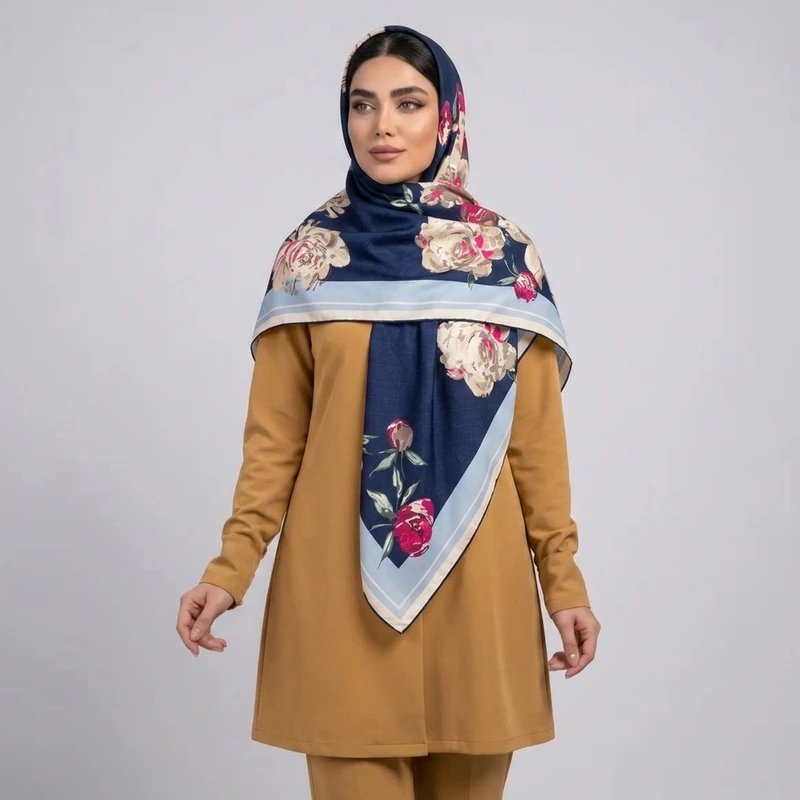 روسری ابریشم توییل زنانه مدل H37 با طول و عرض 125×125 سانتی‌متر
