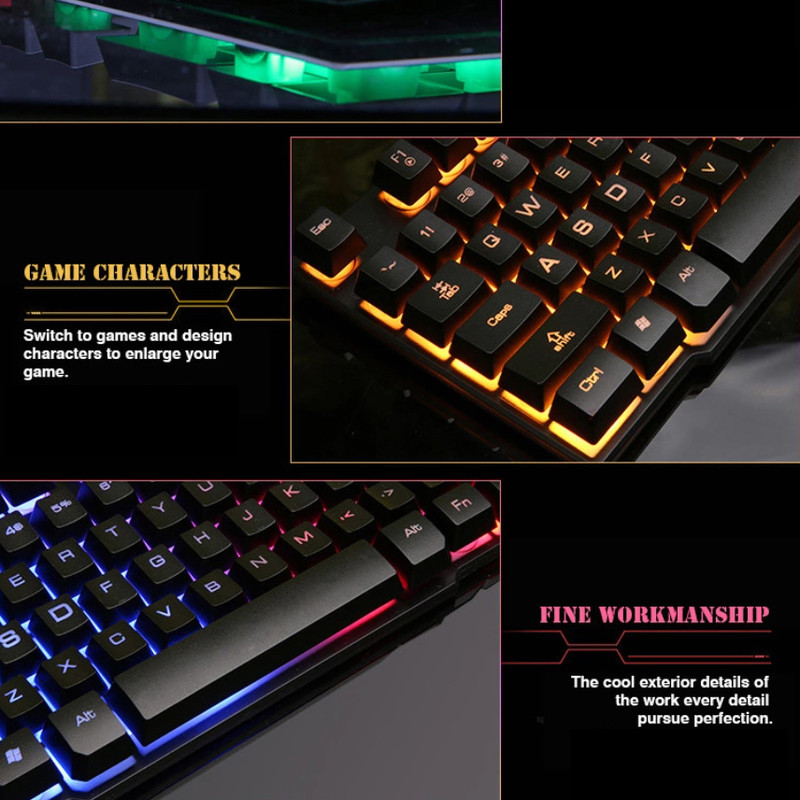 کیبورد مخصوص بازی سان رز مدل K201، سوییچ ممبران ، Full Size، نورپردازی LED RGB