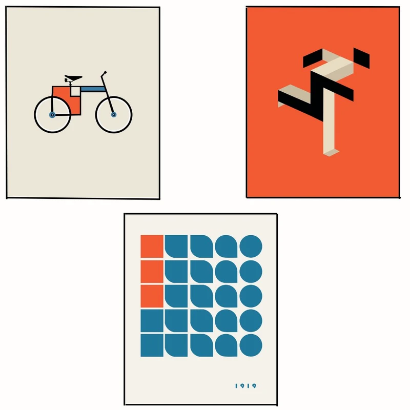 پوستر مدل مستر بائوهاوس هنر هندسی-مردی در حال دویدن 2 مجموعه 3 عددی