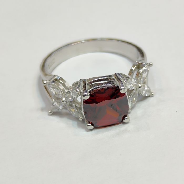 انگشتر نقره زنانه مدل سنگ یاقوت و برلیان آبکاری رادیوم کد ۸۳۹ - - 3