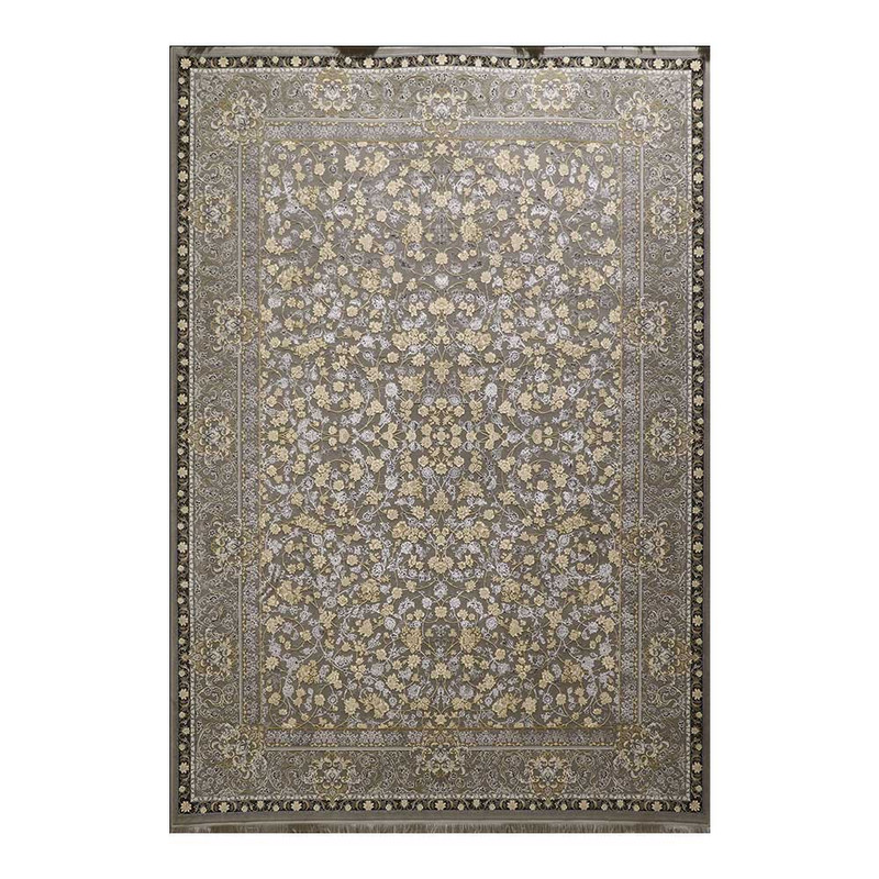 فرش ماشینی 1200 شانه فرش زمرد مشهد زمینه کرم حاشیه الماسی مدل 24007