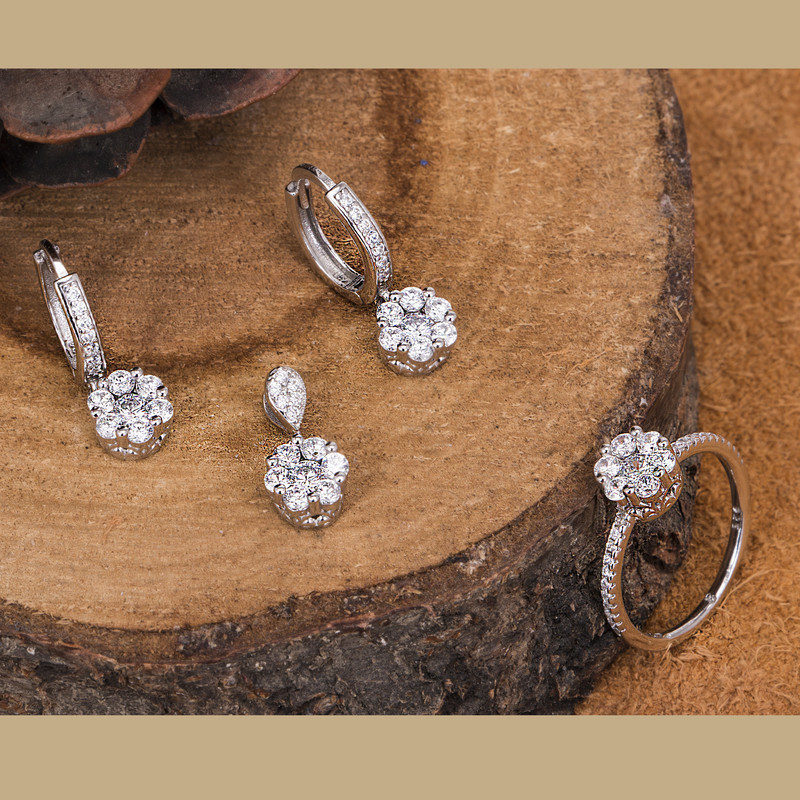 نیم ست نقره زنانه جی تی ای مدل فلاور