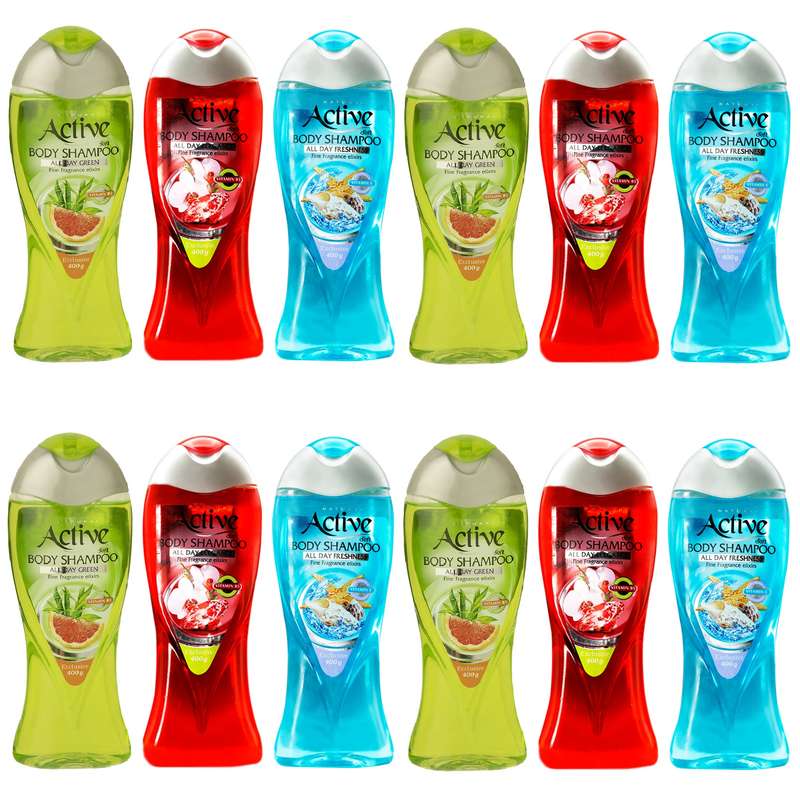 شامپو بدن اکتیو مدل گل بهار وزن 400 گرم بسته 12 عددی