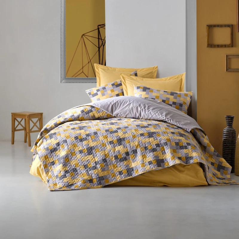 سرویس روتختی کاتن باکس مدل  Complete Seti Minimal Elon Sari دو نفره 4 تکه