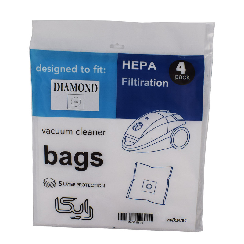 پاکت جاروبرقی هپا رایکا مدل دیاموند چین ورودی 45 بسته 4 عددی مجموعه 2 عددی