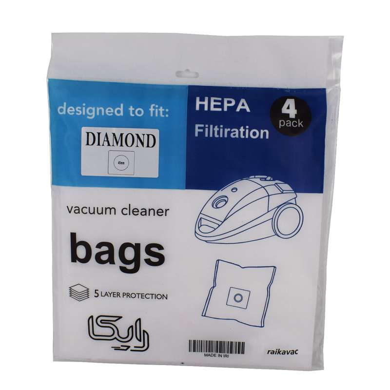 پاکت جاروبرقی هپا رایکا مدل دیاموند چین ورودی 45 بسته 4 عددی