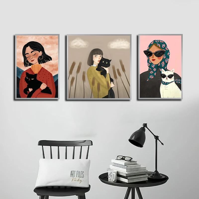 تابلو بکلیت طرح نقاشی مدرن مدل SI-3708 فریم نقره ای مجموعه 3 عددی