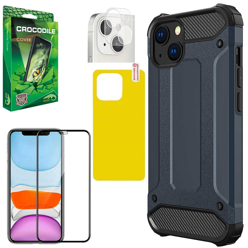 کاور کروکودیل مدل C-Defender مناسب برای گوشی موبایل اپل Iphone 13 به همراه محافظ صفحه نمایش و محافظ لنز دوربین و برچسب محافظ پشت گوشی