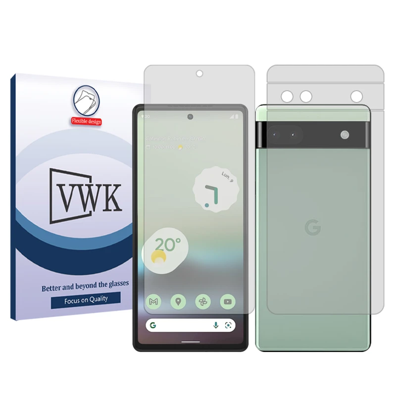 محافظ صفحه نمایش شفاف وی دبلیو کی مدل Tough مناسب برای گوشی موبایل گوگل Pixel 6a  به همراه محافظ پشت گوشی