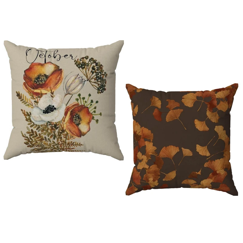 کاور کوسن طرح گلها و برگ های پاییزی کد MC231 مجموعه 2 عددی