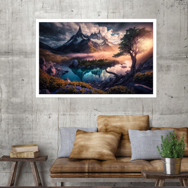 تابلو نوری بکلیت طرح غروب خورشید در یک منظره کوهستانی  مدل W-MO1473