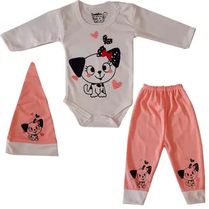 ست 3 تکه لباس نوزادی طرح سگ وپاپیون مدلF117