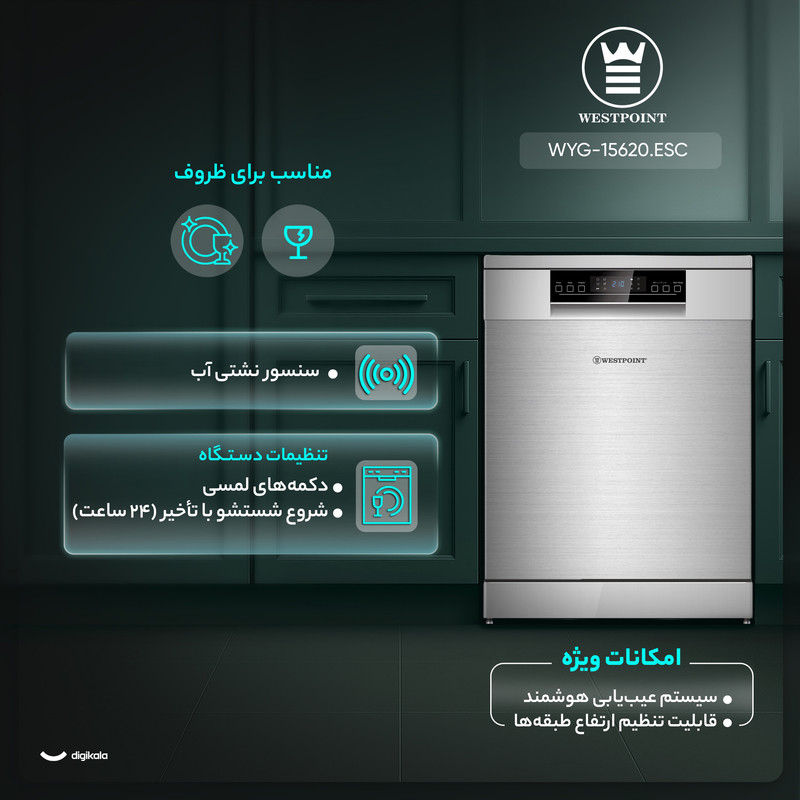 ماشین ظرفشویی 15 نفره وست پوینت مدل WYG-15620.ESC