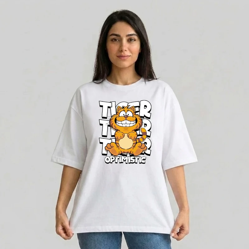 تی شرت آستین سه ربع زنانه مدل باکسی طرح گارفیلد کد v2