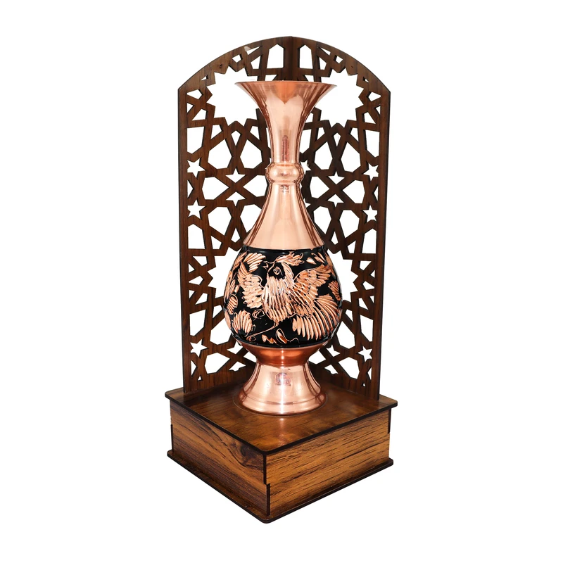 گلدان مسی صنایع دستی فاخر مدل الماس تراش طرح سنتی کد 20pack28half