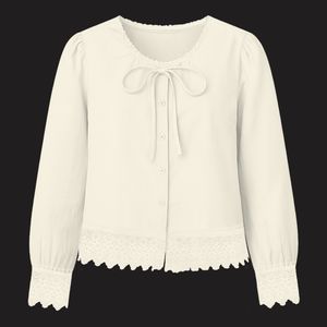 شومیز آستین بلند یقه گرد زنانه کد M5196 رنگ شیری